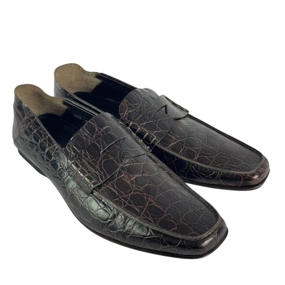 PRADA Dark Brown Croc Embossed Calfskin Men's Loafers Made in Italy 9UK - 10US - Picture 3 of 13